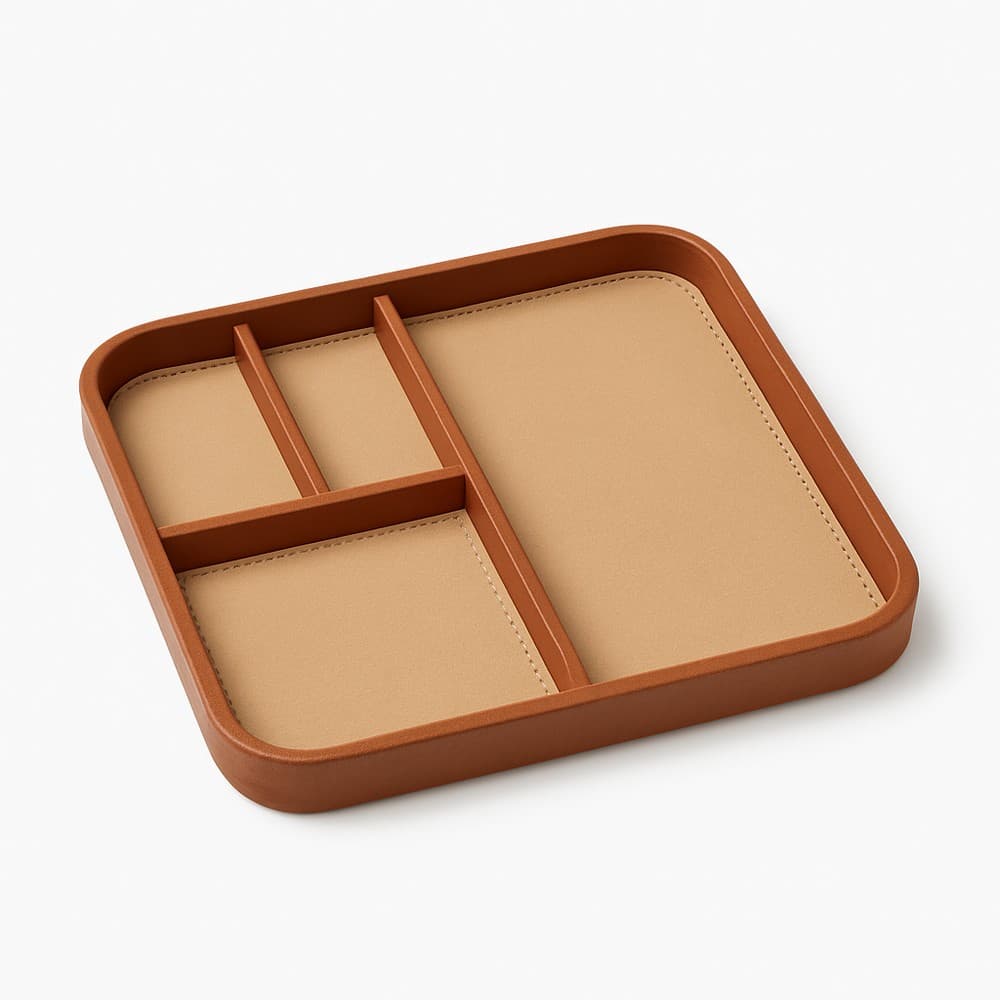 ถาดจัดของตั้งโต๊ะพรีเมี่ยม หนังแท้ที่มีช่องแบ่งถาวร